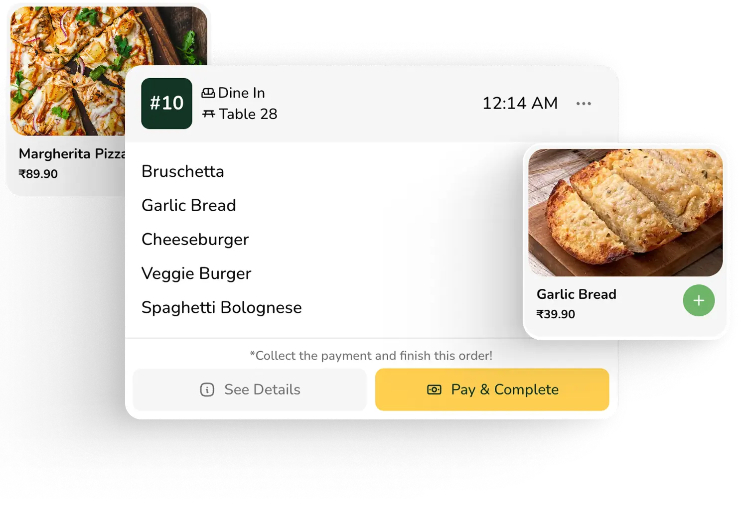 RestroIQ POS order management screen showing live restaurant orders
